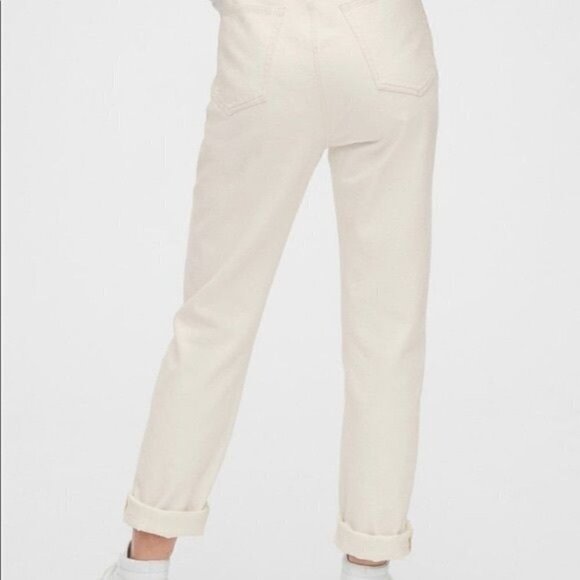 NWT Gap Boyfriend Draw Cord High Rise Distressed Jeans Paperbag Off White Sz 31P - Picture 3 of 15